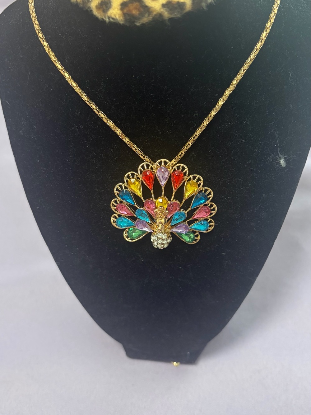 Betsey Johnson Gold Peacock Pendant Necklace with Multicolor Stones